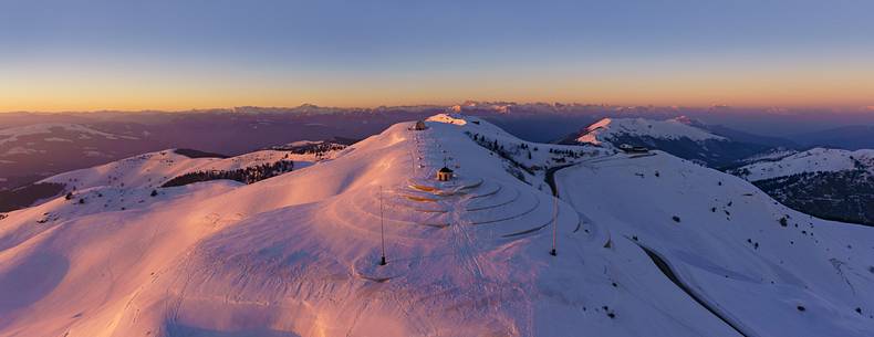 Ossuary to the fallen of Cima Grappa in the depths of winter at sunset