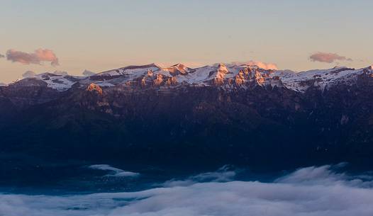 Sunrise on the peaks of Feltre, Dolomiti Bellunesi national park, Italy