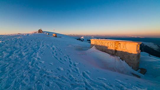 Ossuary Cima Grappa in the depths of winter at sunset