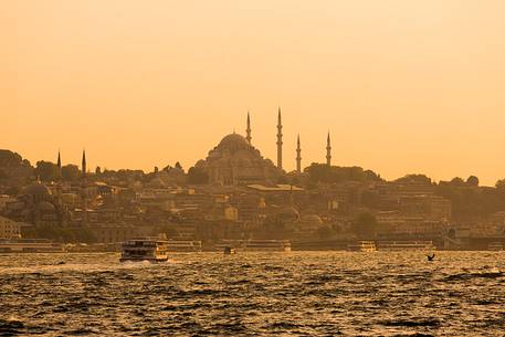 Istanbul skyline seen from the Bosphorus Strait