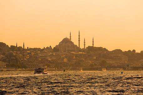 Istanbul skyline seen from the Bosphorus Strait