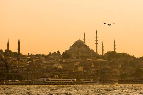 Istanbul skyline seen from the Bosphorus Strait