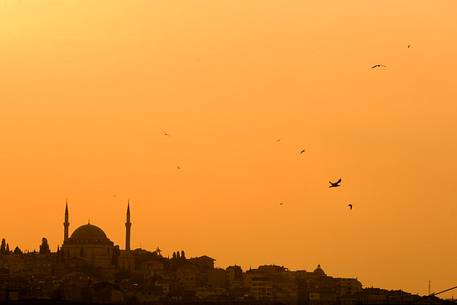 Istanbul skyline seen from the Bosphorus Strait