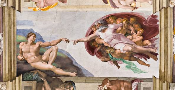 Creation of Adam painted by Michelangelo, the Sistine Chapel, Vatican Museums