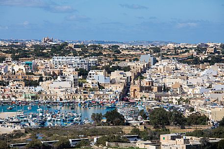 Aerial view of the historic city of Marsaxlokk on the island of Malta, Europe