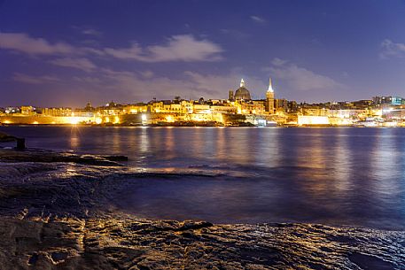 Night view of the city Valletta, capital of Malta, Europe