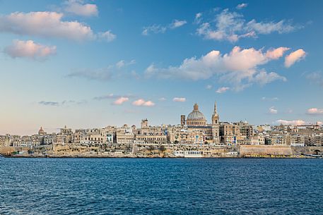 Panoramic view of Valletta with the St. Pauls Cathedral and Charmelite Church, Malta