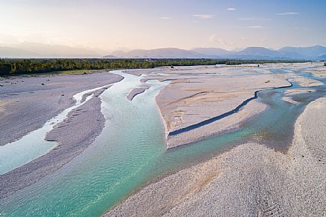 The Tagliamento river from above, panoramic view, Friuli Venezia Giulia, Italy, Europe