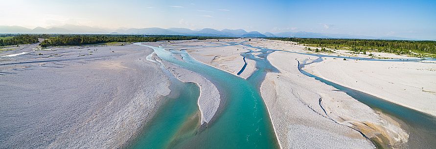 The Tagliamento river from above, panoramic view, Friuli Venezia Giulia, Italy, Europe