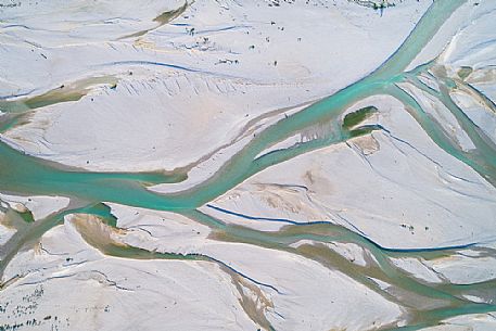 Detail of the Tagliamento river from above, Friuli Venezia Giulia, Italy, Europe