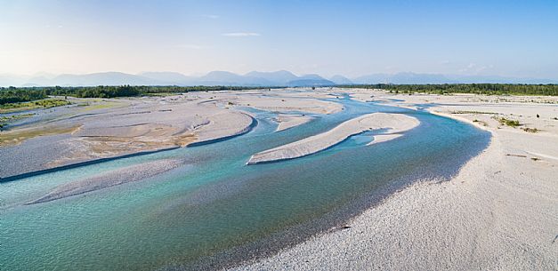 The Tagliamento river from above, panoramic view, Friuli Venezia Giulia, Italy, Europe