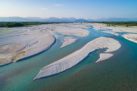 The Tagliamento river from above, panoramic view, Friuli Venezia Giulia, Italy, Europe