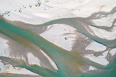 Detail of the Tagliamento river from above, Friuli Venezia Giulia, Italy, Europe