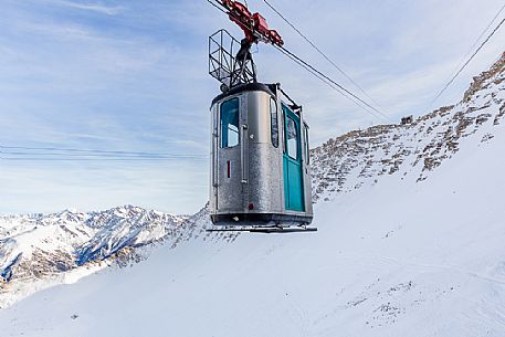 The historic cableway that leads to Punta Arp, Courmayeur, Mont Blanc, Aosta valley, Italy, Europe