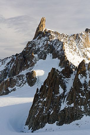 Punta Helbronner which can be reached with the SkyWay Monte Bianco cable car, view on the Giant Glacier where you can see the Punta del Gigante, Mont Blanc, Courmayeur, Aosta valley, Italy, Europe