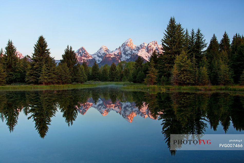 Sunrise at Schwabachers Landing, Grand Teton National Park, Wyoming.