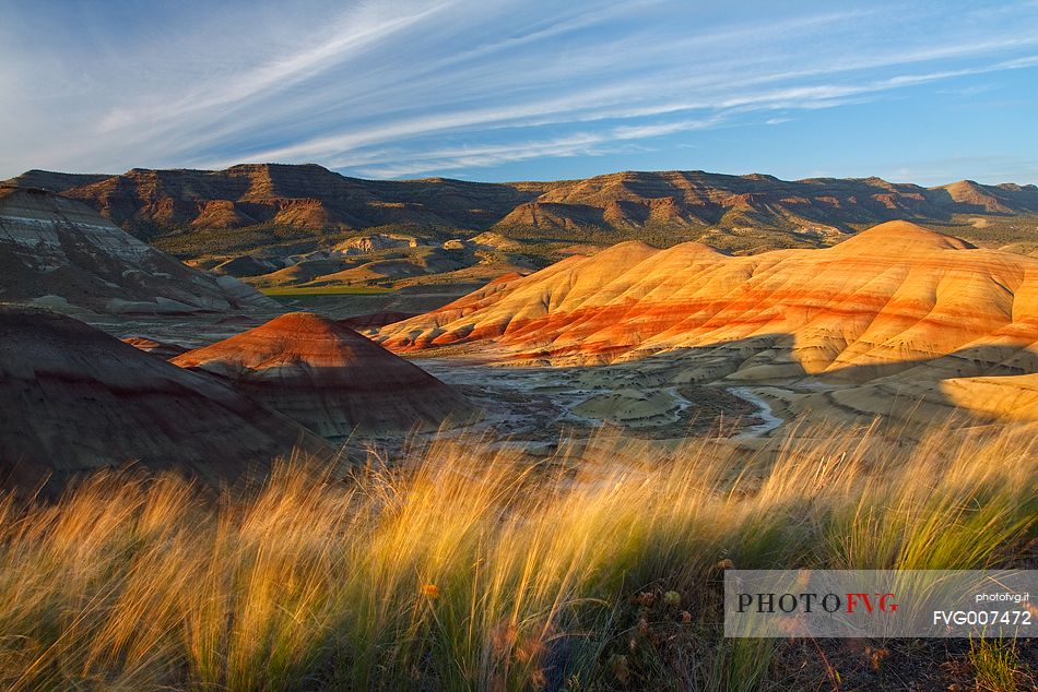 A magical view of Oregon's Painted Hills at sunset.