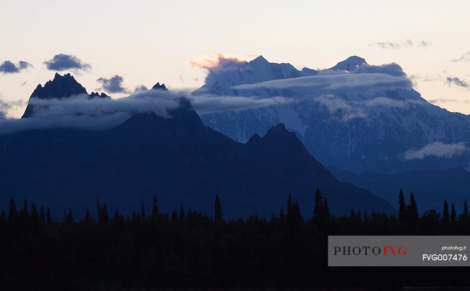 Amazing view of Denali National Park after sunset, Alaska.