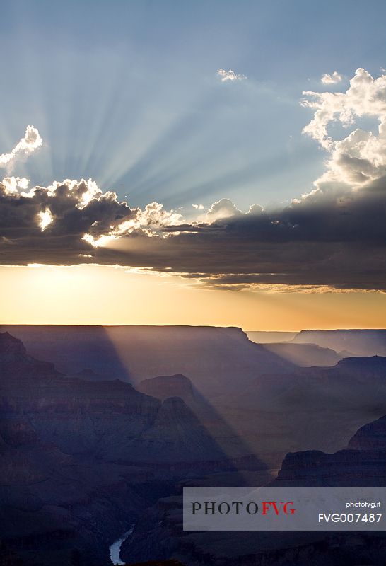 Particular light conditions at sunset over the Grand Canyon, Arizona.