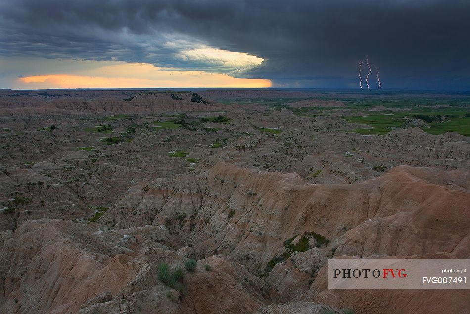Storm in the distance in Badlands National Park, South Dakota