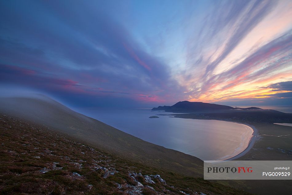 Amazing sunset and spreading haze  in one of the most beautiful landscape of whole Ireland. Achill Island, Ireland