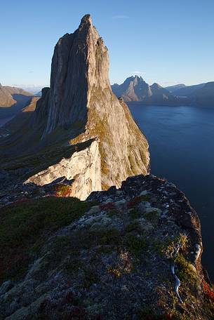 View of Segla mountain at sunset.