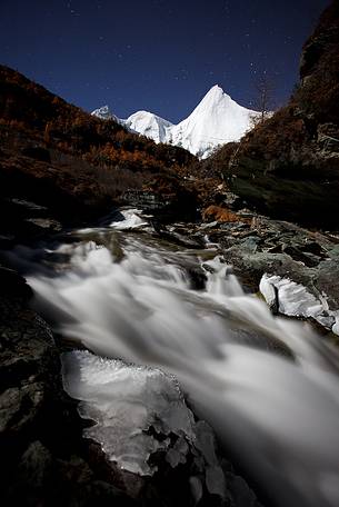 Secret mount Yangmaiyong in Yading Nature Reserve at night, Sichuan Region, China.