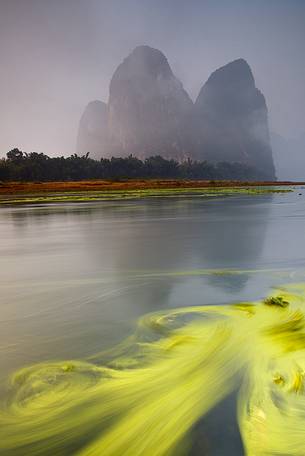 Mysterious mountains near Xingping, on Li river, China.