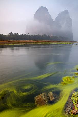 Mysterious mountains near Xingping, on Li river, China.