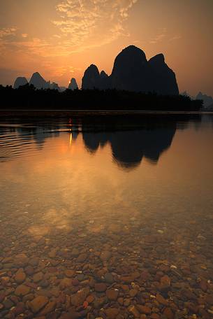 Mysterious mountains near Xingping, on Li river, China.