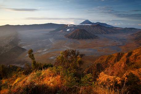 Th smoking volcanoes of Bromo Tengger Semeru National Park after sunrise, Isle of Java. Th smoking volcanoes of Bromo Tengger Semeru National Park after sunrise, Isle of Java.