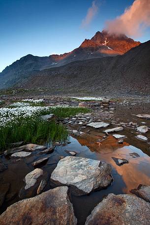 Mountain peak at sunset, Stelvio National Park.