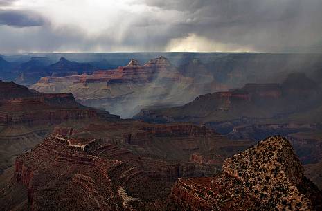 An evening storm over the Grand Canyon, Arizona.