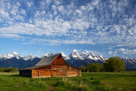 Grand Teton barn after sunrise, one of the most photogenic spot in the park.