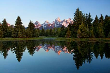 Sunrise at Schwabachers Landing, Grand Teton National Park, Wyoming.