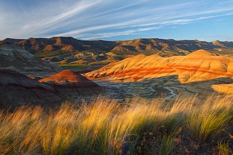 A magical view of Oregon's Painted Hills at sunset.