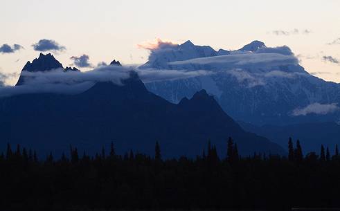 Amazing view of Denali National Park after sunset, Alaska.
