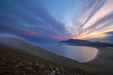 Amazing sunset and spreading haze  in one of the most beautiful landscape of whole Ireland. Achill Island, Ireland