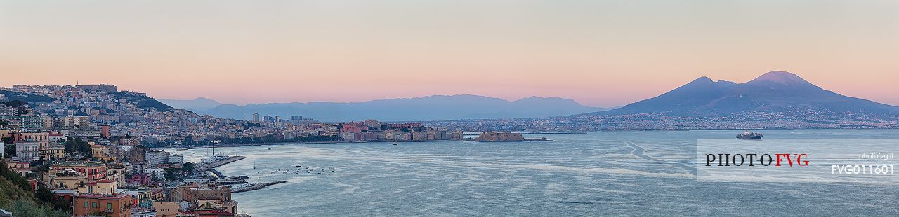 view from Naples to Vesuvio volcano