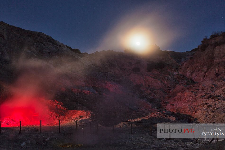 Solfatara is a shallow volcanic crater at Pozzuoli, near Naples, part of the Campi Flegrei volcanic area