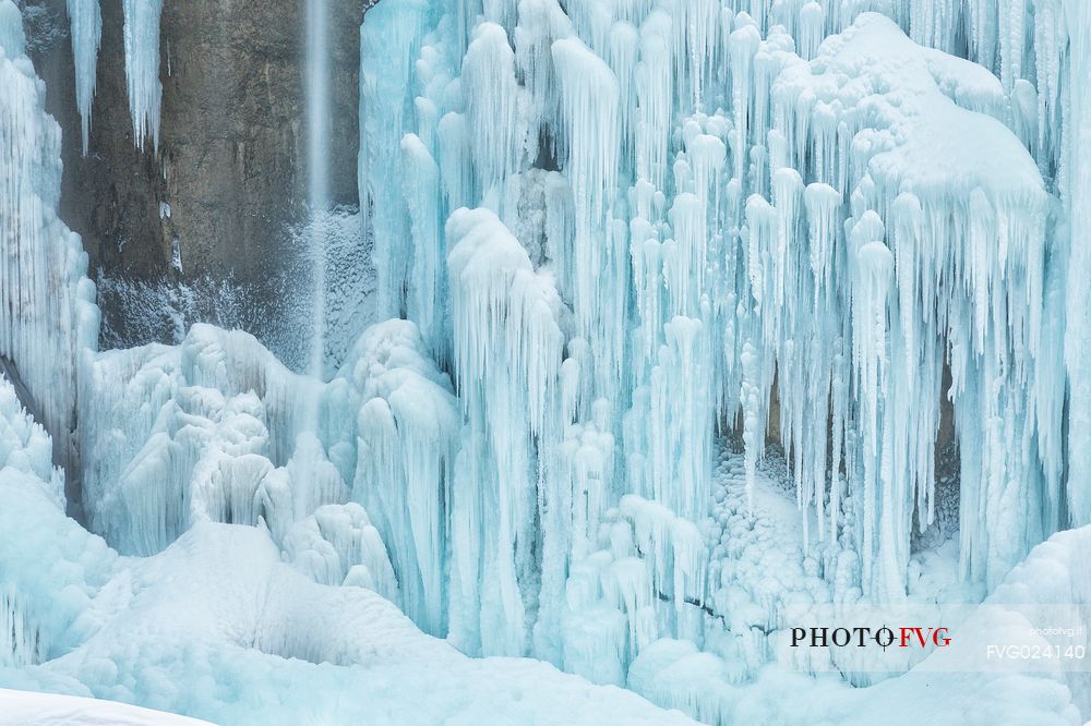 Frozen lakes and waterfalls in Plitvice Lakes National Park, Croatia