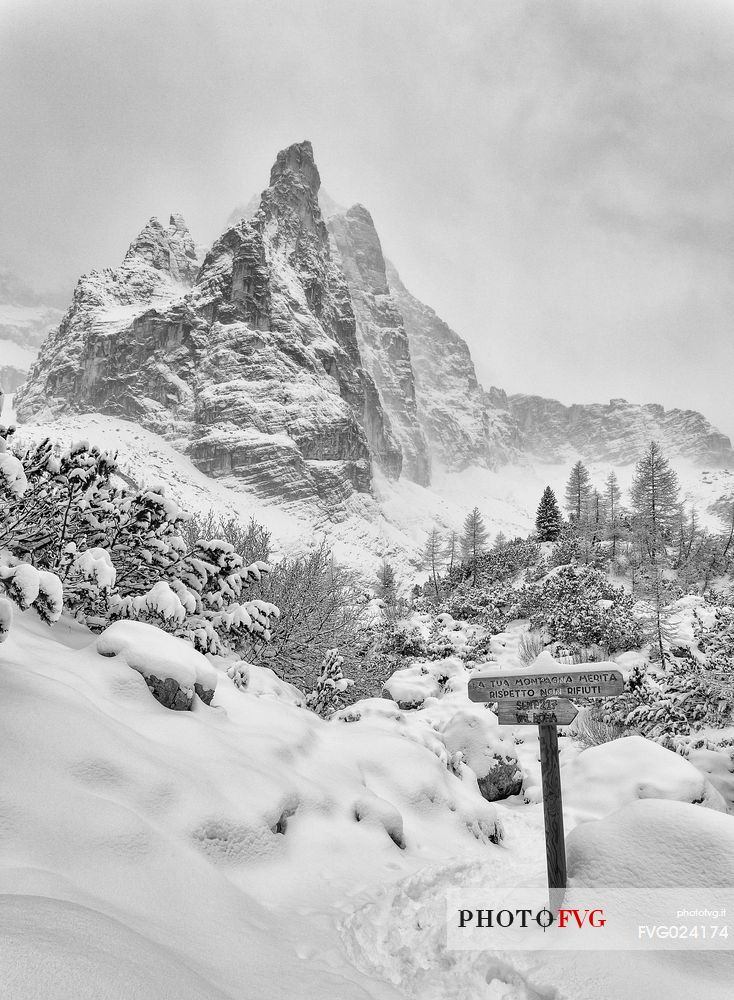 A winter view of the dolomites near Sorapiss lake, Italy