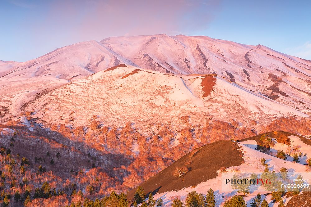 Etna, sunrise from Sartorius mountains, Sicily, Italy