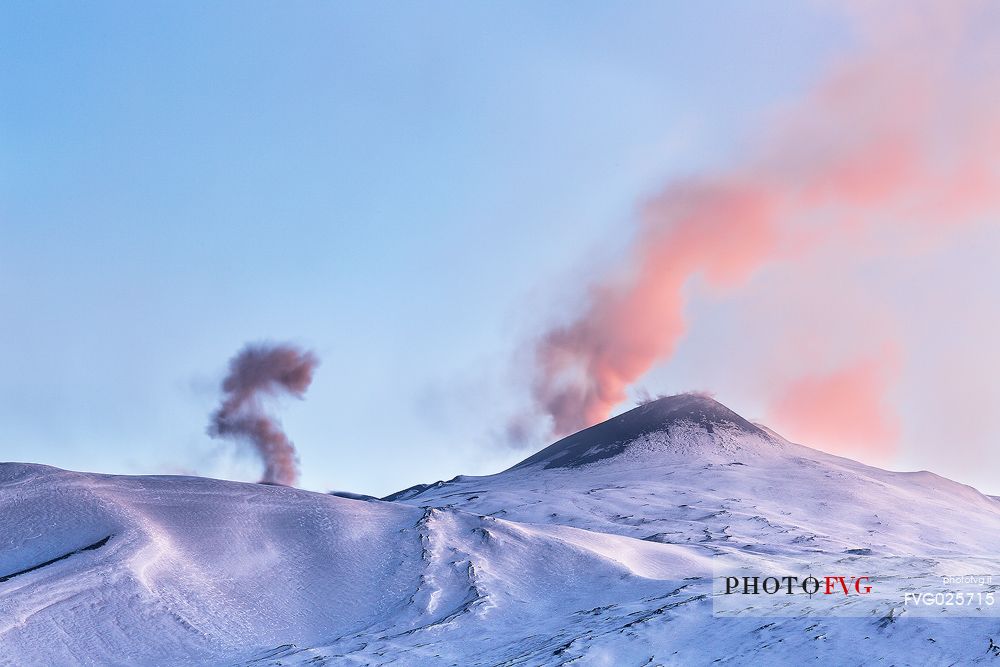 Sunset on Northern Etna National Park,
ash eruption, Sicily, Italy