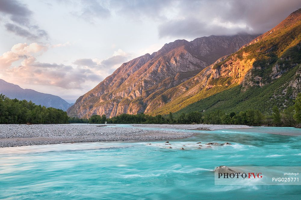 Tagliamento river at sunset, Venzone, Friuli Venezia Giulia, Italy