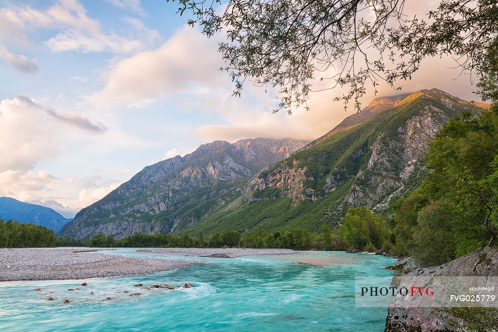 Tagliamento river at sunset, Venzone, Friuli Venezia Giulia, Italy