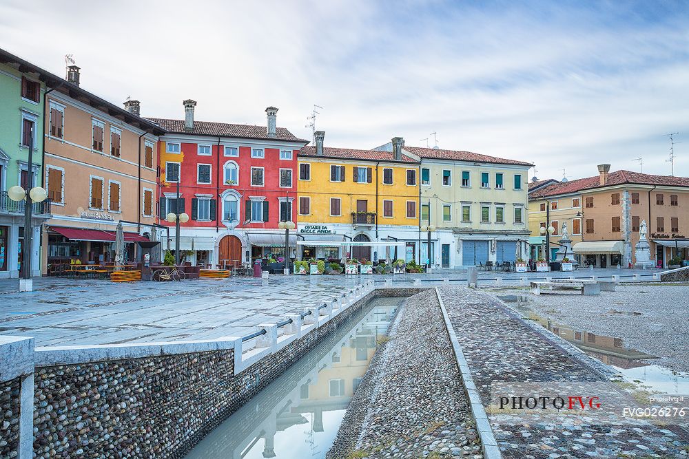 Piazza Grande square and the ancient houses of Palmanova, Friuli Venezia Giulia, Italy