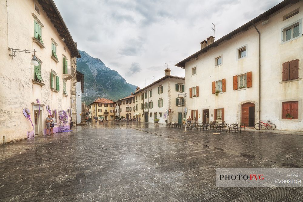 Downtown of Venzone village. It was declared National Monument in 1965 as unique fortified village of the XIV century in the region, Friuli Venezia Giulia, Italy