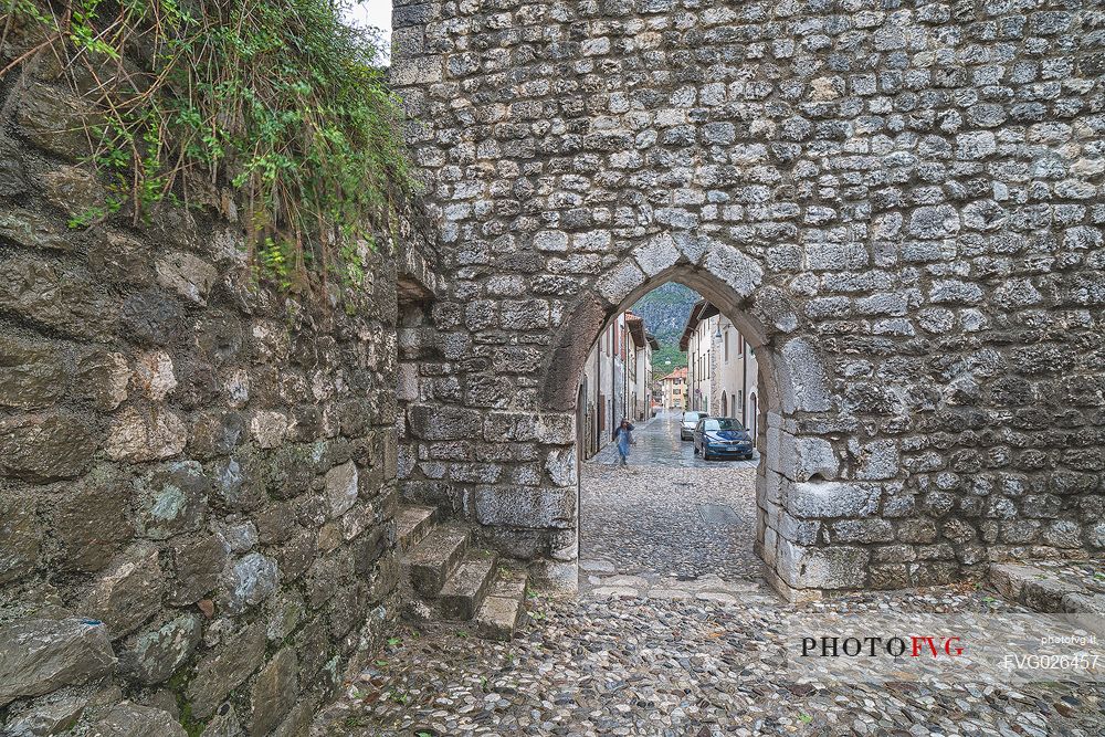 Venzone village. It was declared National Monument in 1965 as unique fortified village of the XIV century in the region, Friuli Venezia Giulia, Italy