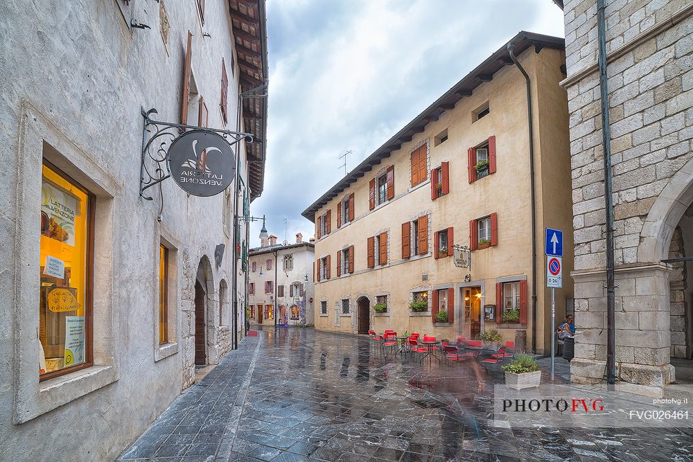 Downtown of Venzone village. It was declared National Monument in 1965 as unique fortified village of the XIV century in the region, Friuli Venezia Giulia, Italy